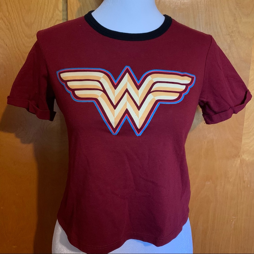 Wonder Woman Maroon Crop Top Short Sleeve T-Shirt